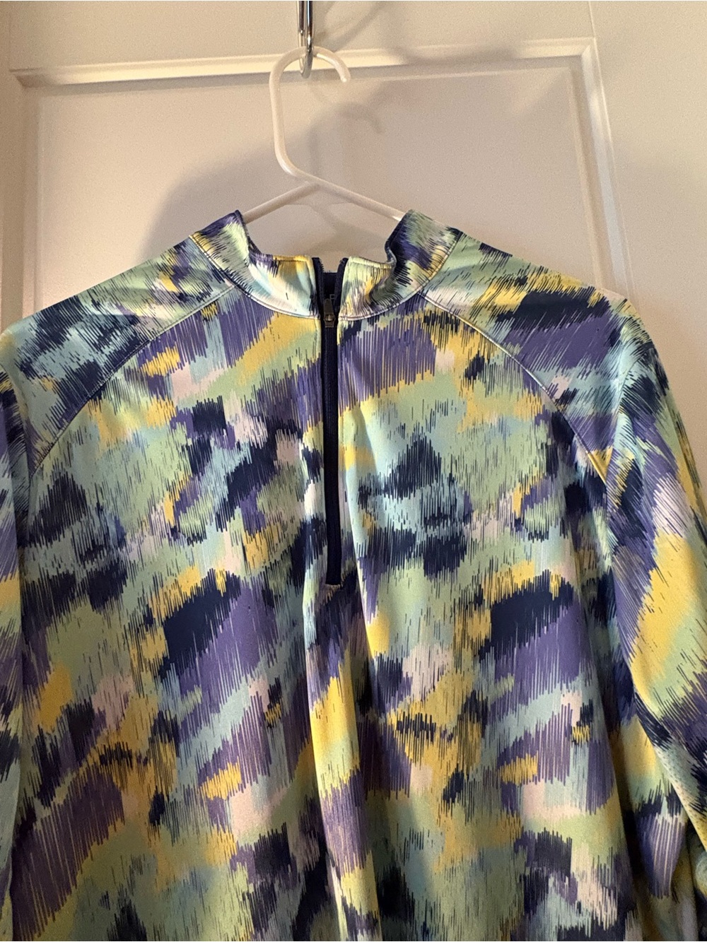 Golf! 1/4 zip top 
Abstract Brushstroke Pullover Top in Mint, Lavender & Yellow